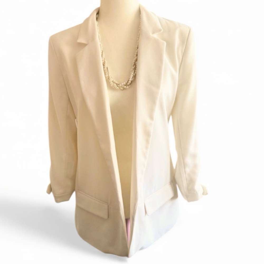 Ann Taylor 3/4 Bow Sleeved Blazer Women’s Size 10 Cream Off White Open Front Euc